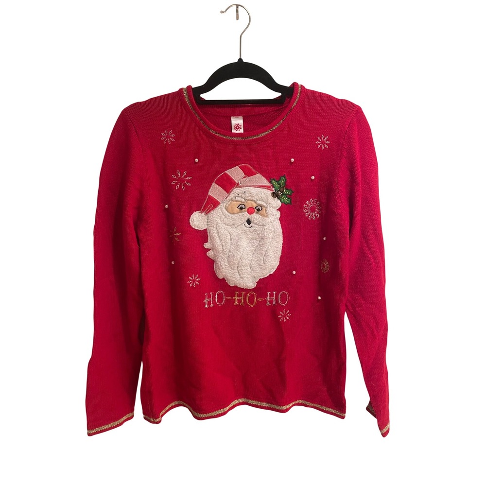 Holiday Time Womens Red Santa Claus Ugly Christmas Sweater Ho Ho Ho Small 4-6
